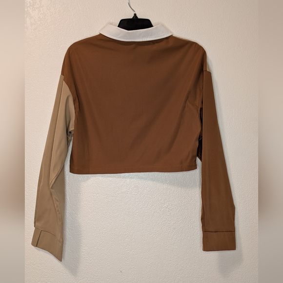 Shein Colorblock Button-Up Crop Top - Picture 3 of 6